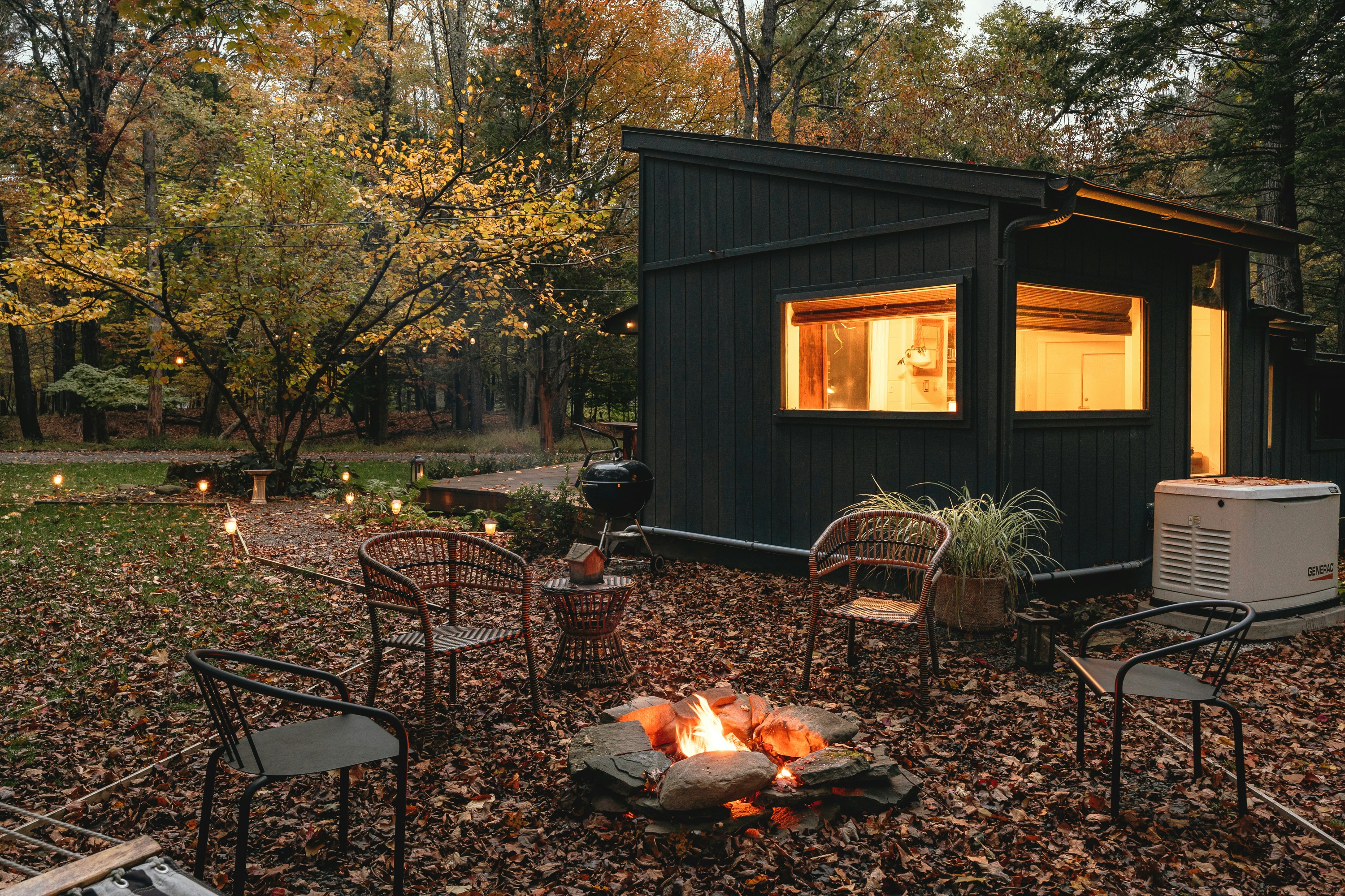 Cozy cabin with firepit