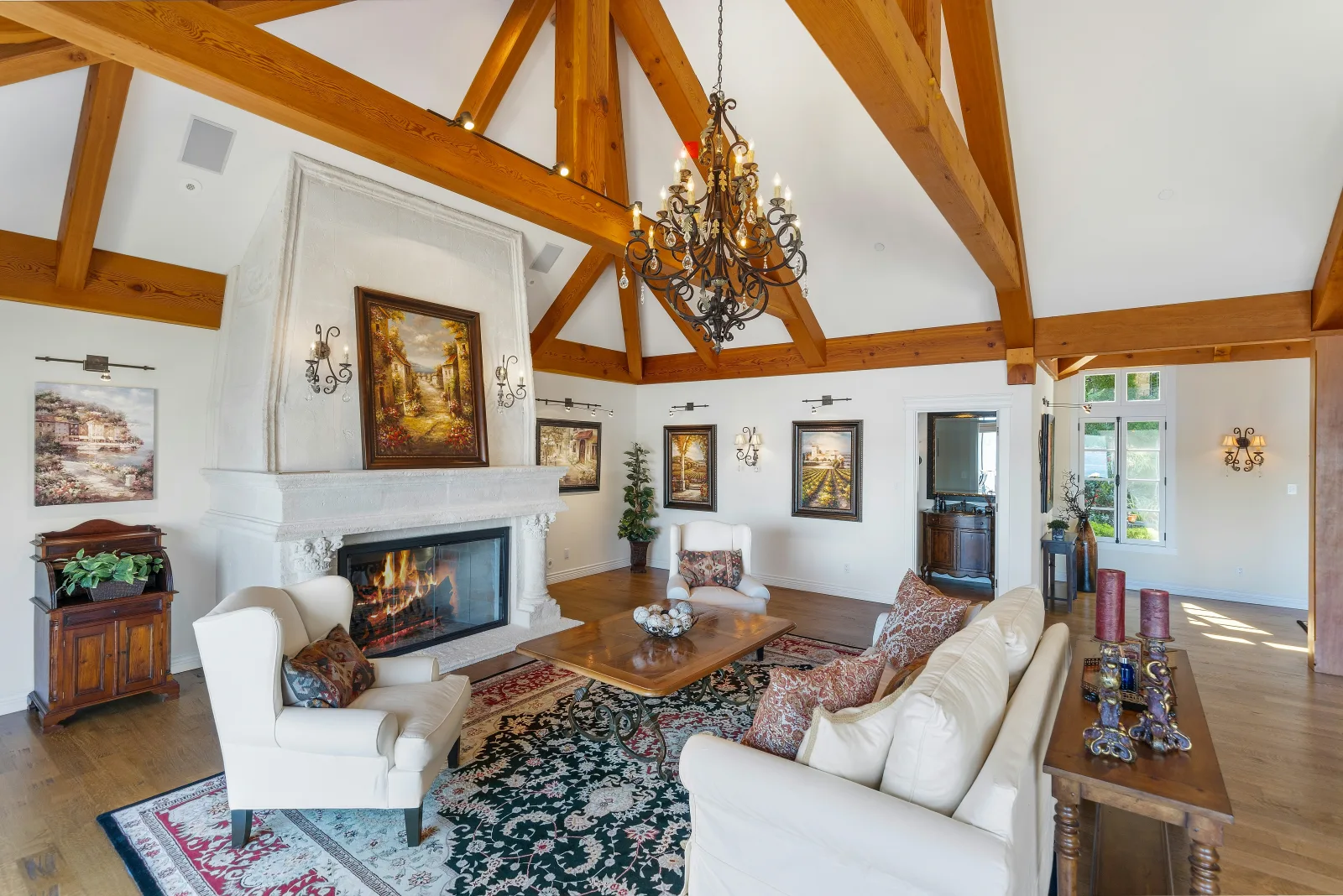 Big Sky luxury mountain cabin interior with timber-frame construction and ski-room