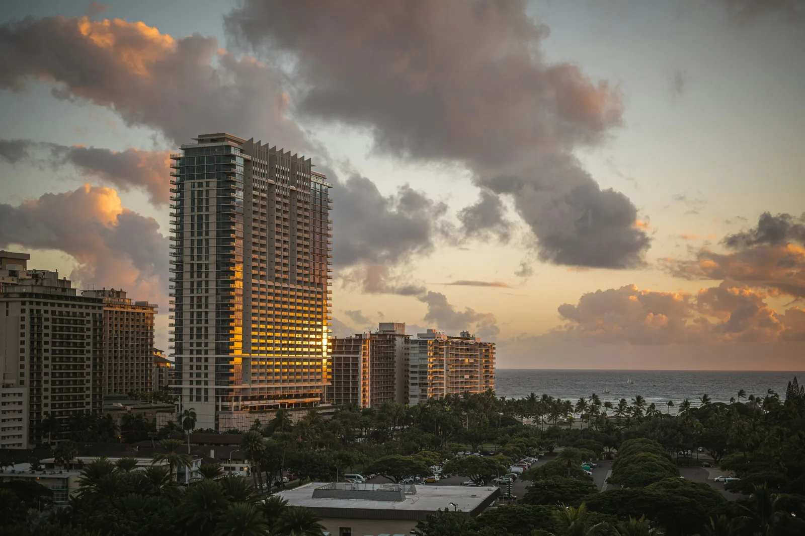 Honolulu Waikiki oceanfront resort-zone condo high-rise with Diamond Head view