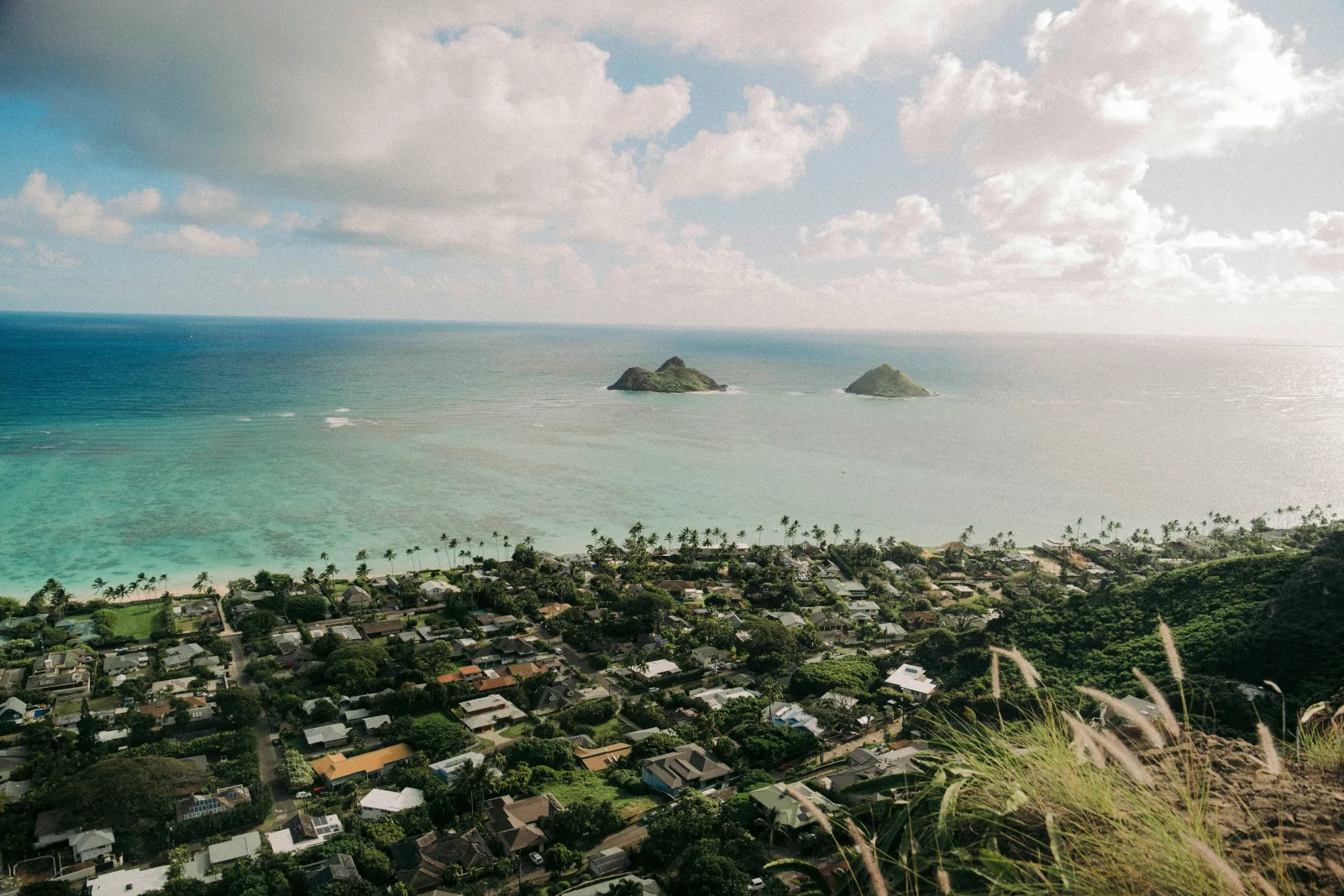 Honolulu Diamond Head and Waikiki coastline with luxury resort buildings