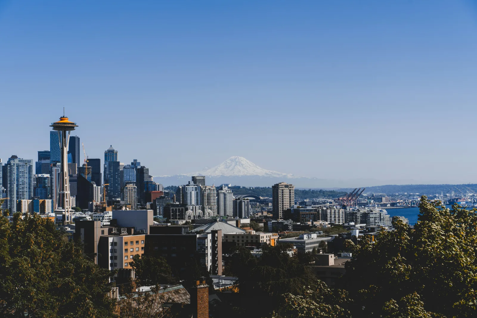 Seattle Bellevue / Mercer Island skyline with Mt. Rainier or Cascades backdrop
