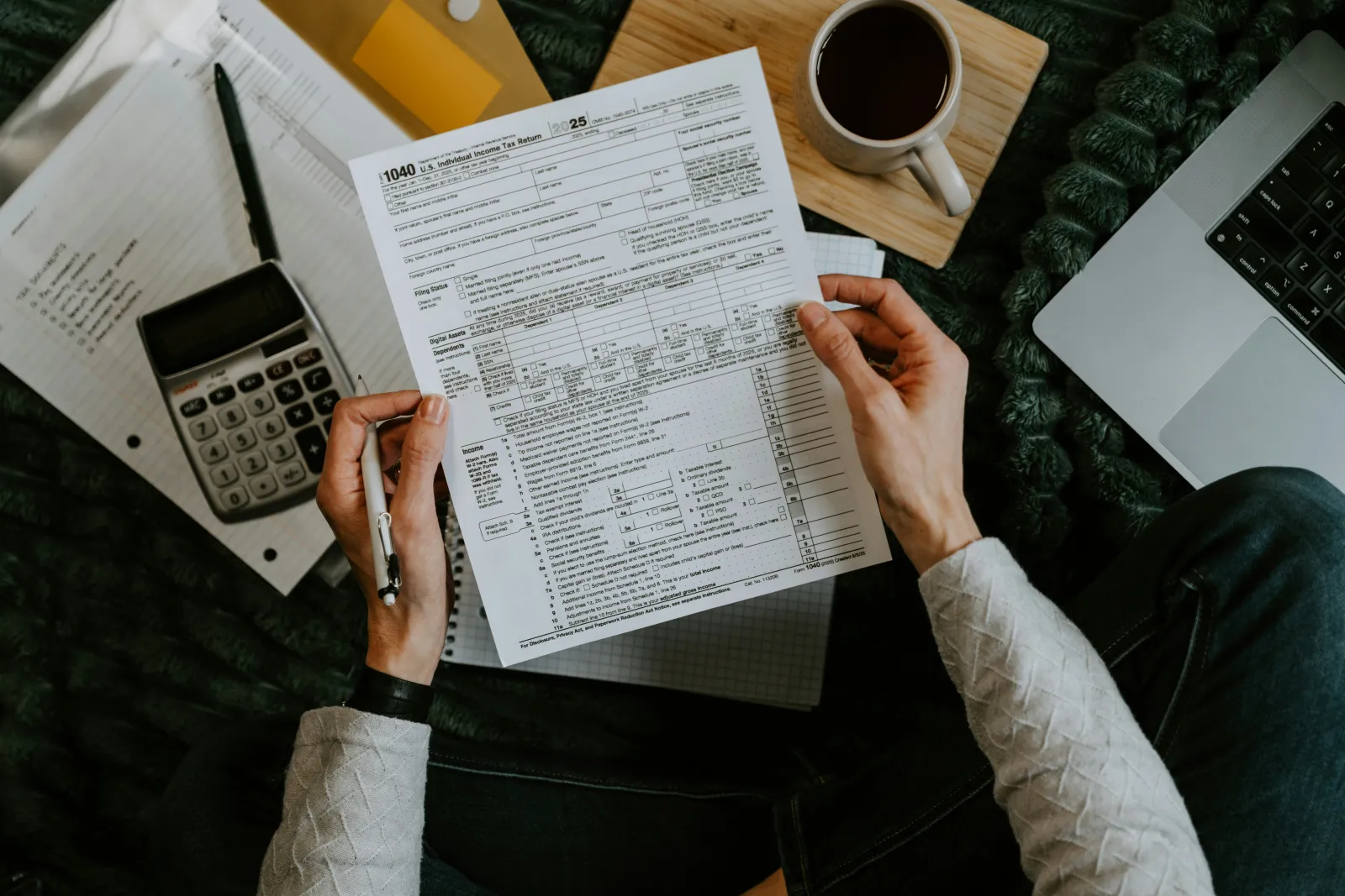 tax documents laptop desk