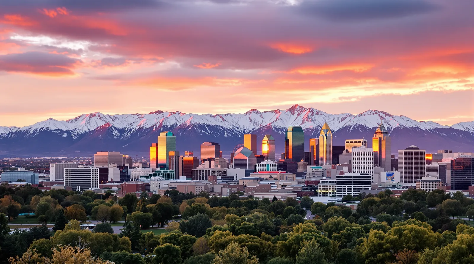 Denver, Colorado skyline at golden hour with the Rocky Mountains, illustration for the Colorado bonus depreciation and cost segregation guide