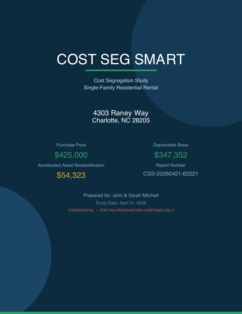 Page 1 — Cover page with property summary and accelerated reclassification total