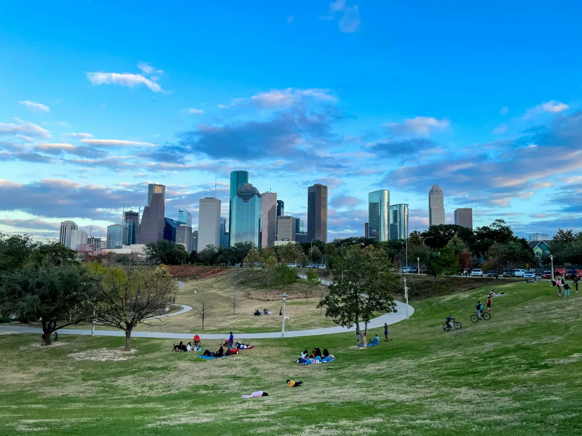 Downtown Houston skyline seen from Buffalo Bayou Park.