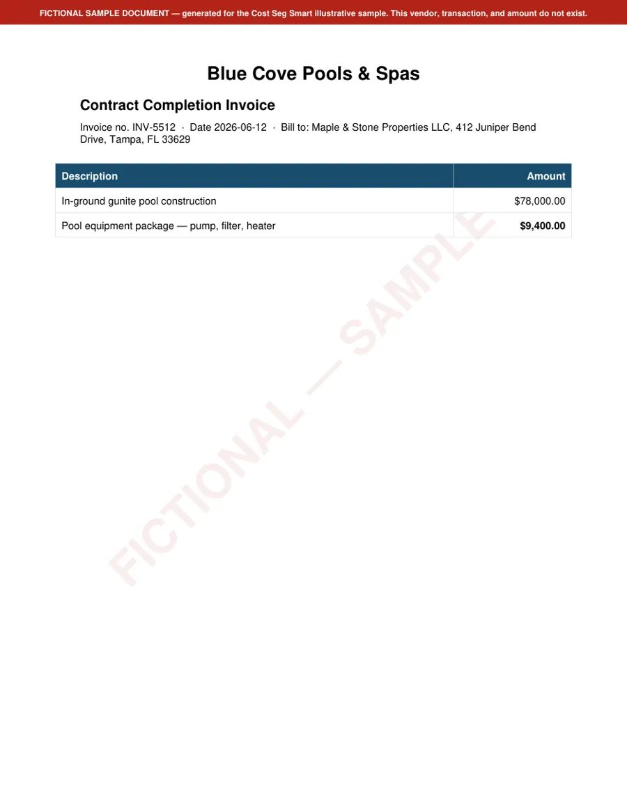 Fictional sample renovation invoice from the published sample study